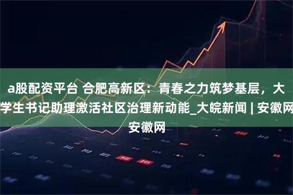a股配资平台 合肥高新区：青春之力筑梦基层，大学生书记助理激活社区治理新动能_大皖新闻 | 安徽网